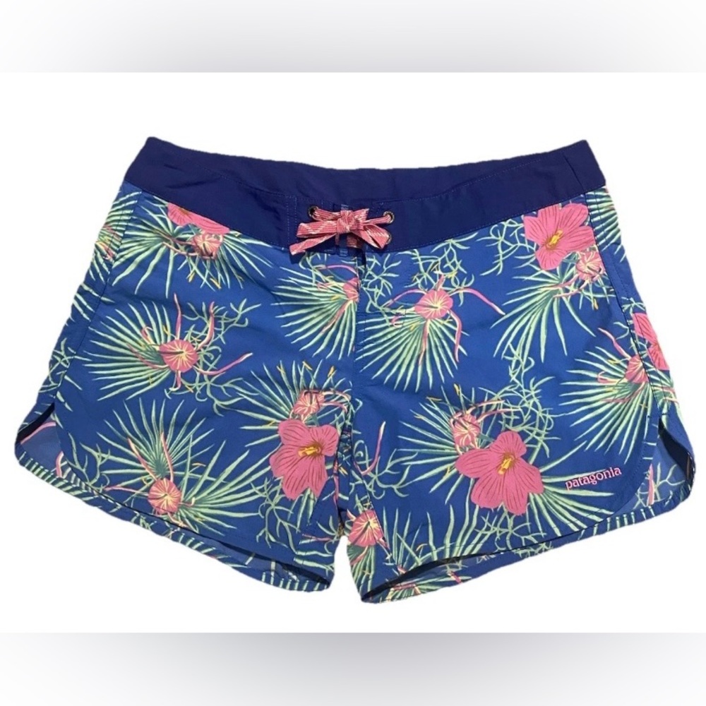 Patagonia Board Shorts Womens Size 4 Blue Wavefarer Floral Drawstring